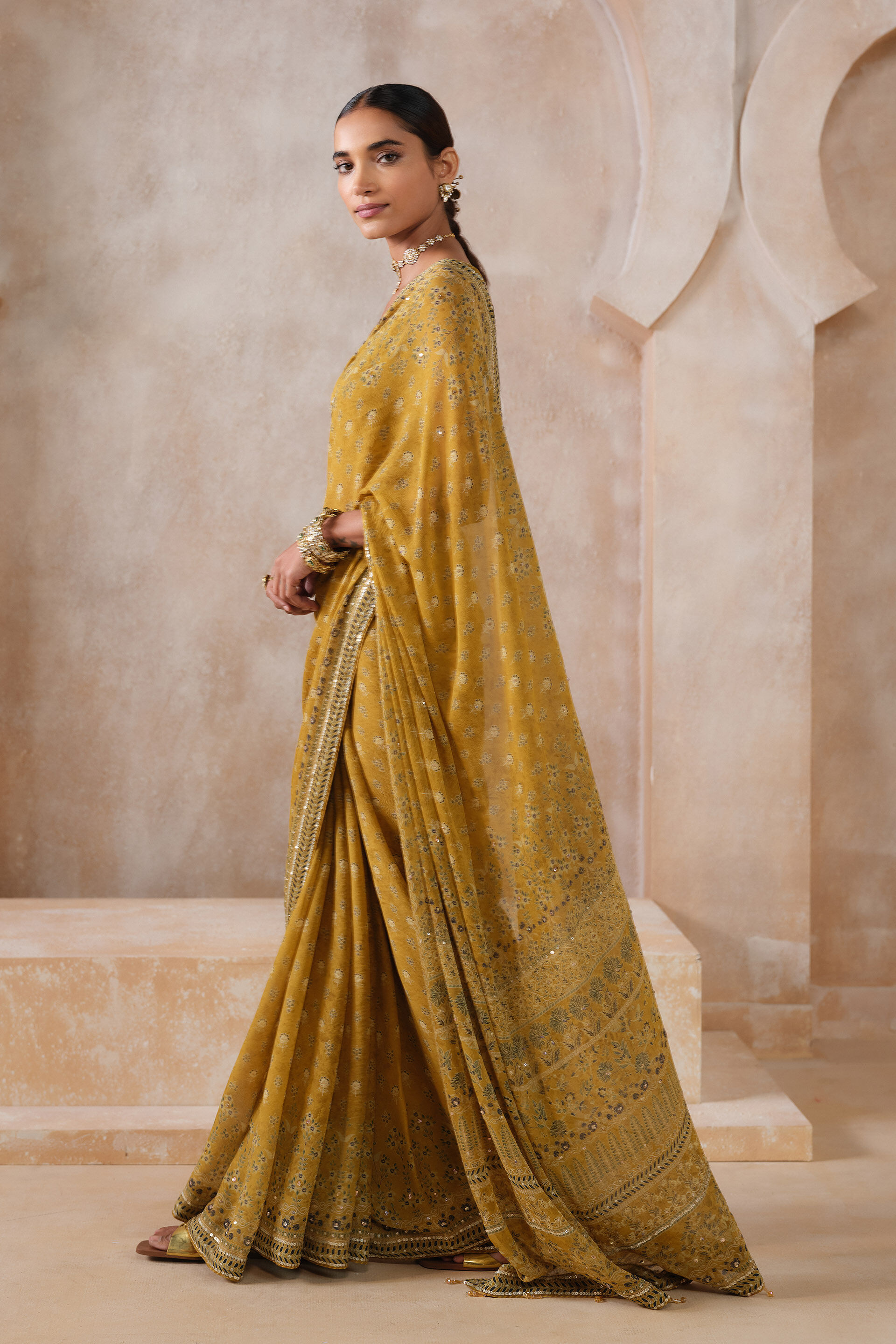Alenka Chiffon Saree - Yellow, Yellow, image 3